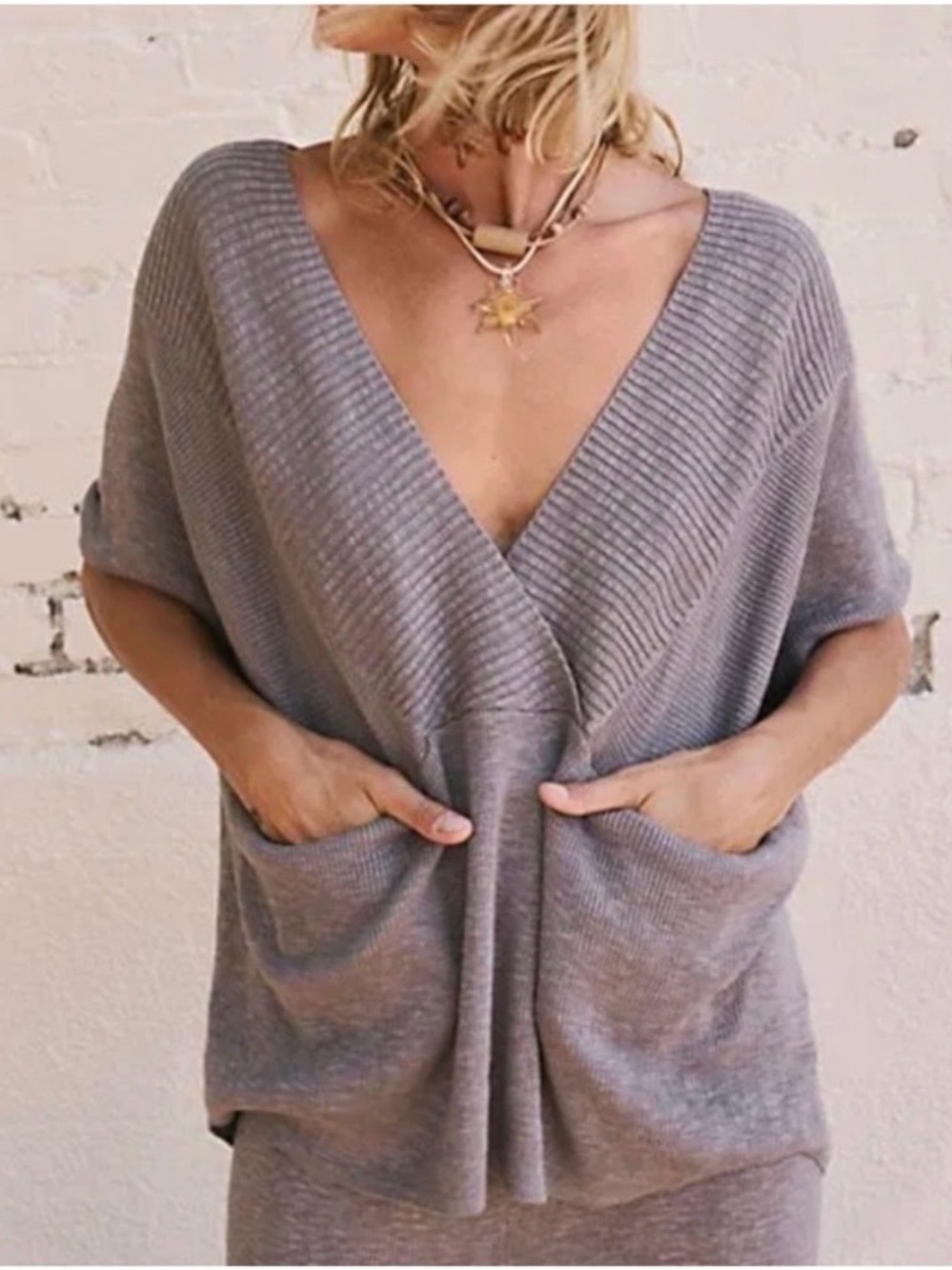 Free People Taupe Knit lounge Pants & Top Set - Picture 2 of 6